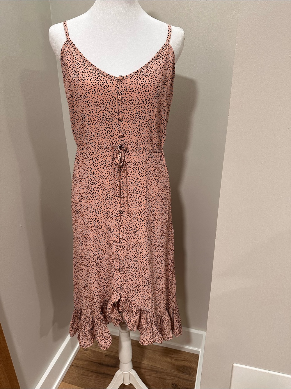 Rails Pink Frida Rose Spotted Tie-Front Midi Dress Button Front